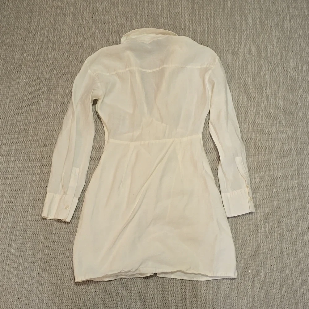 Zara White Ruched Shirt Dress - Picture 5 of 7